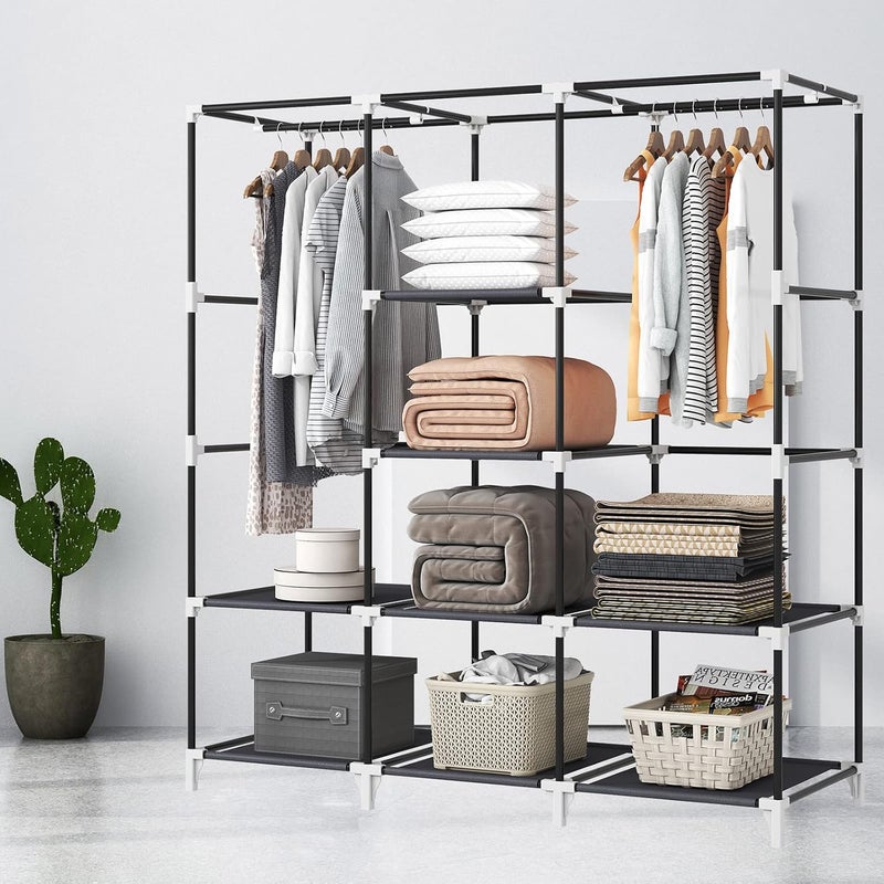 KEKIWE Portable Closet, 51 Inch Wardrobe Closet for Hanging Clothes with 2 Hanging Rods, 8 Storage Organizer Shelves for Bedroom, Durable and Easy to Assemble, Grey - Image 3